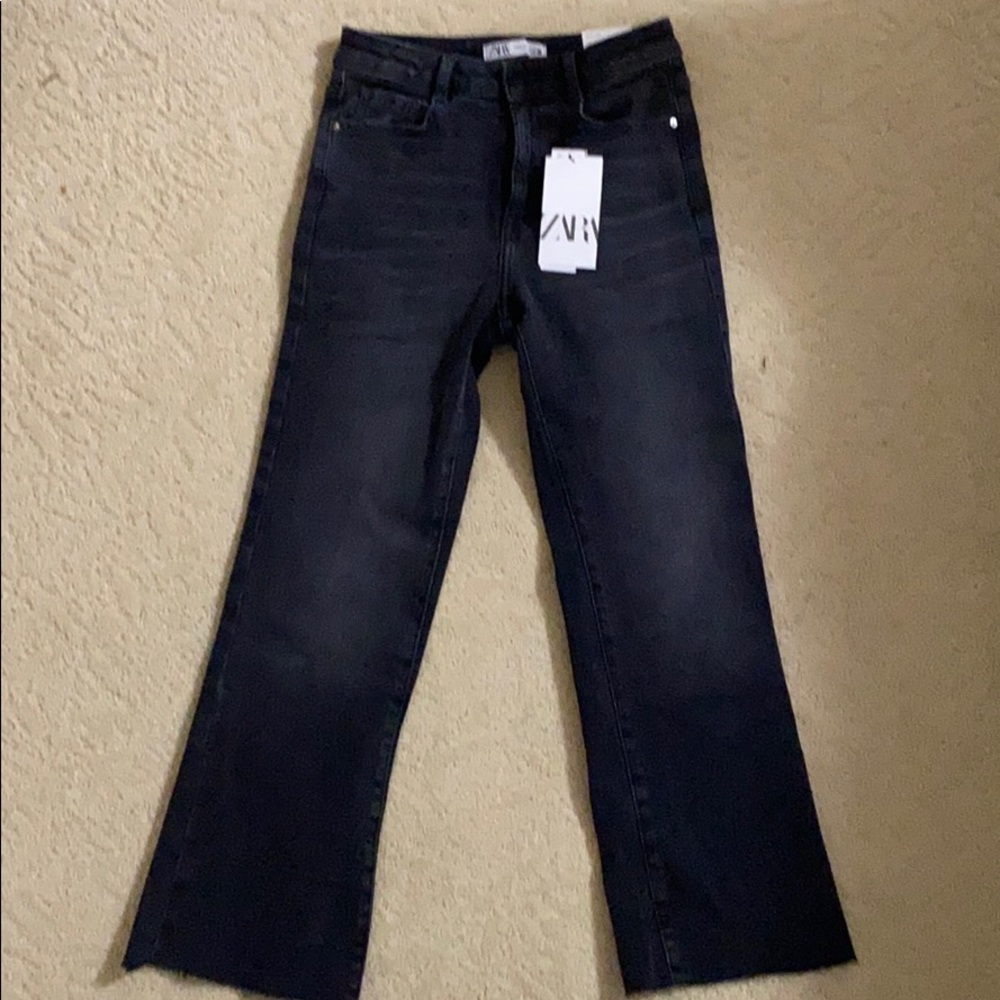 Zara Mini Flare High Rise Ankle Denim Jeans